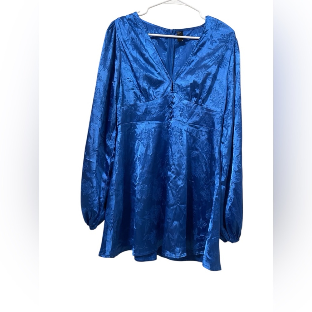 💙Cider Bell Sleeve Satin Royal Blue Dress - Picture 8 of 9